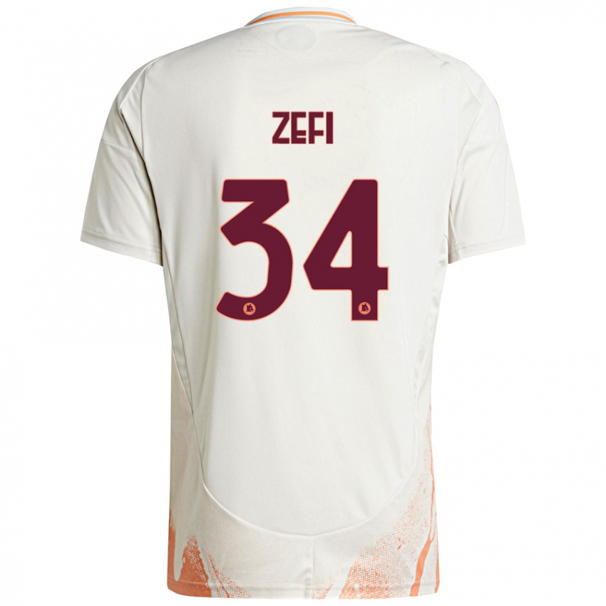 Uomo Maglia Kevin Zefi #34 Crema Bianco Arancione Kit Gara Away 2024/25 Maglietta