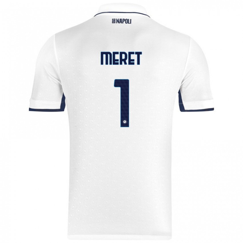 Uomo Maglia Alex Meret #1 Bianco Blu Reale Kit Gara Away 2024/25 Maglietta