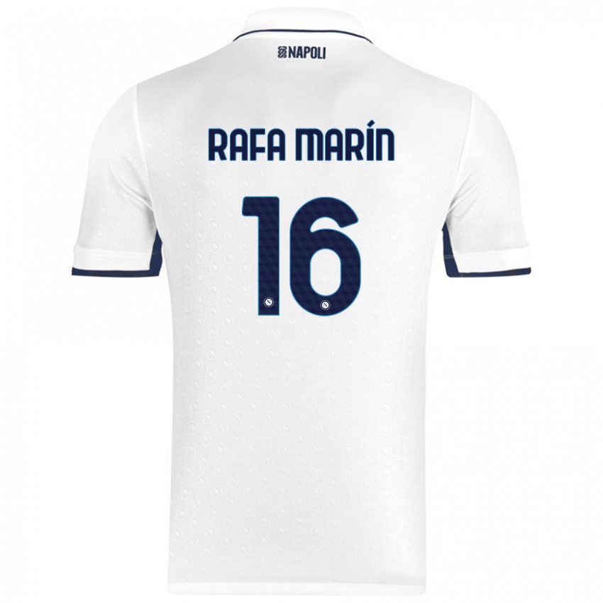 Uomo Maglia Rafa Marín #16 Bianco Blu Reale Kit Gara Away 2024/25 Maglietta