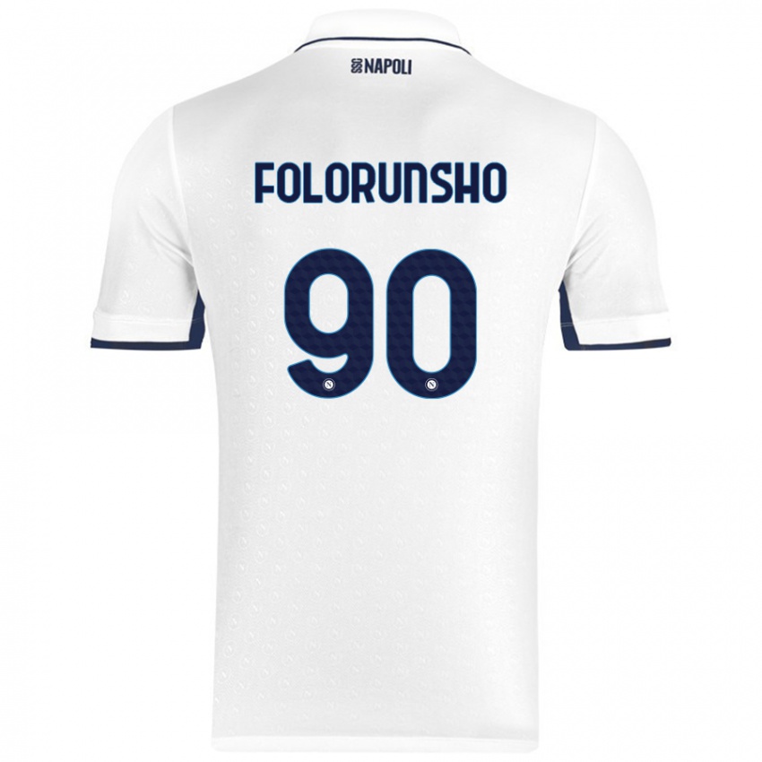 Uomo Maglia Michael Folorunsho #90 Bianco Blu Reale Kit Gara Away 2024/25 Maglietta