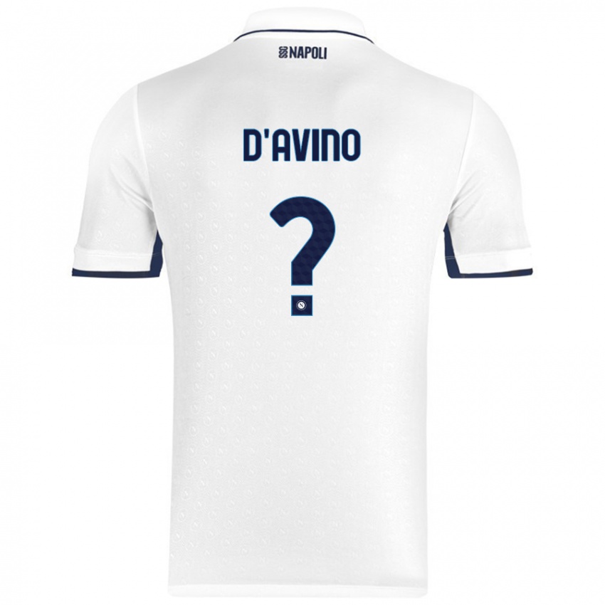 Uomo Maglia Luigi D'avino #0 Bianco Blu Reale Kit Gara Away 2024/25 Maglietta