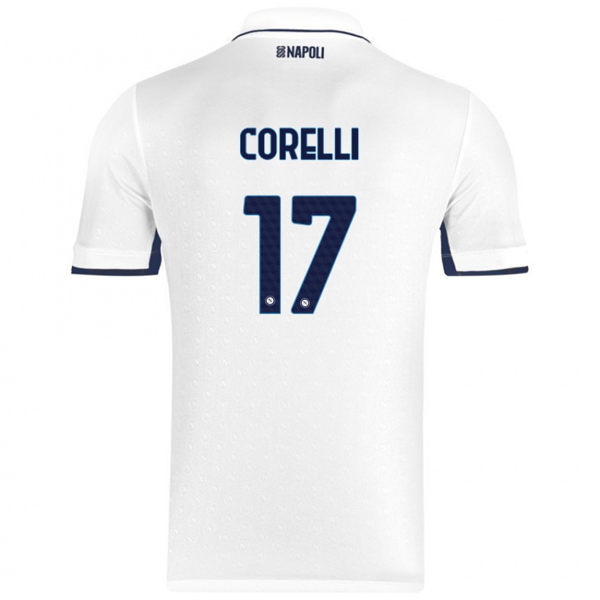 Uomo Maglia Alice Corelli #17 Bianco Blu Reale Kit Gara Away 2024/25 Maglietta