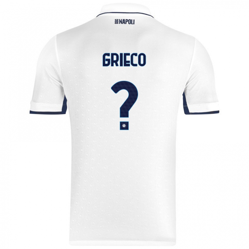 Uomo Maglia Alessandro Grieco #0 Bianco Blu Reale Kit Gara Away 2024/25 Maglietta