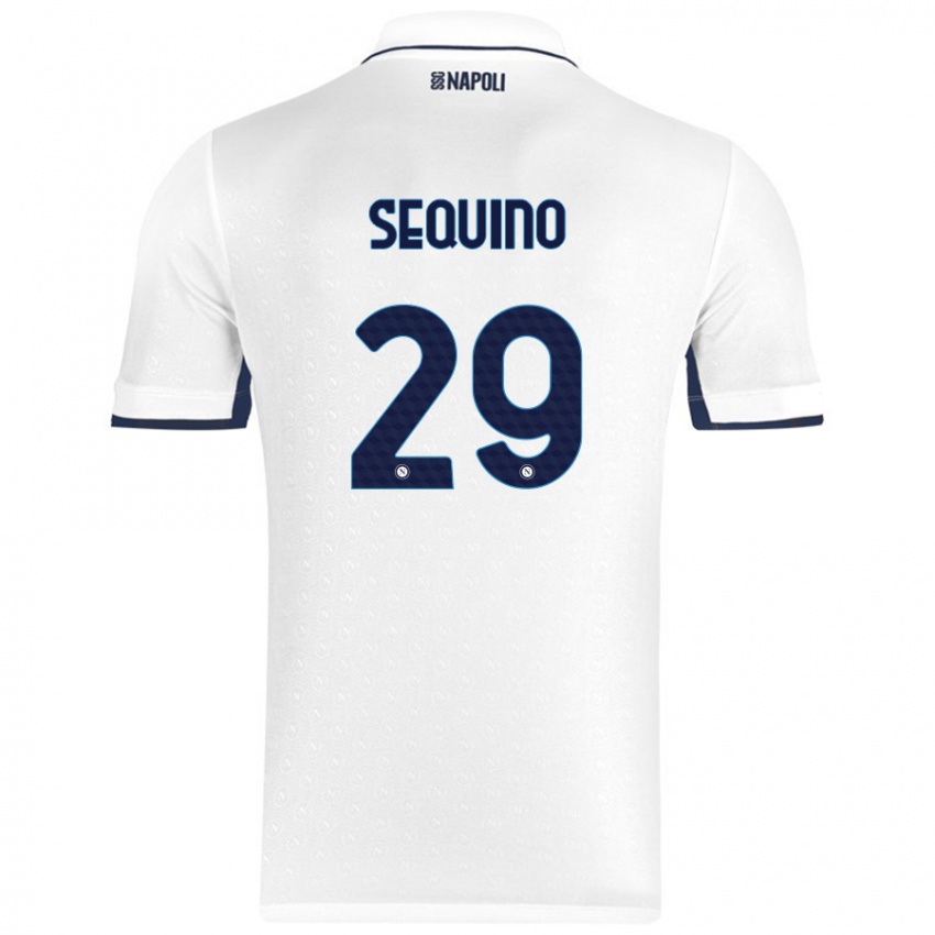 Uomo Maglia Giovanni Sequino #29 Bianco Blu Reale Kit Gara Away 2024/25 Maglietta