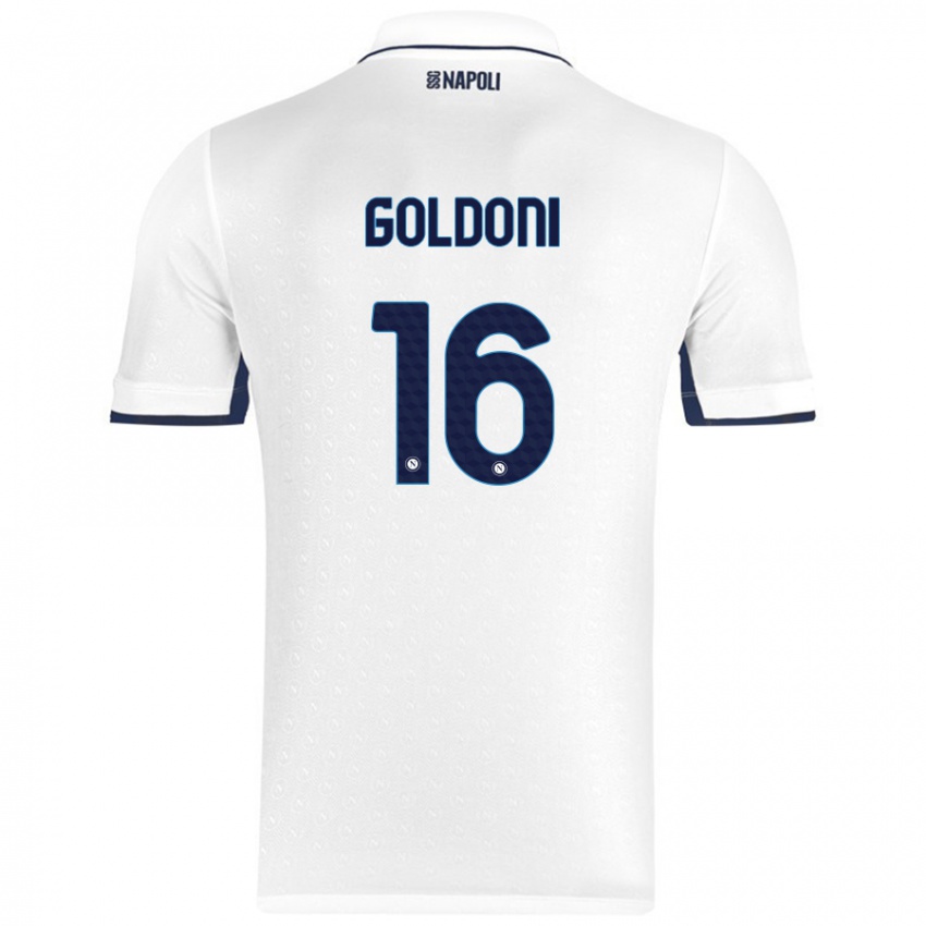 Uomo Maglia Eleonora Goldoni #16 Bianco Blu Reale Kit Gara Away 2024/25 Maglietta