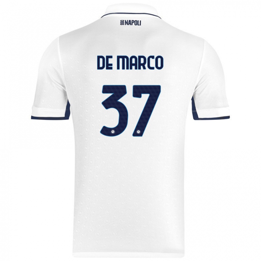 Uomo Maglia Francesco De Marco #37 Bianco Blu Reale Kit Gara Away 2024/25 Maglietta