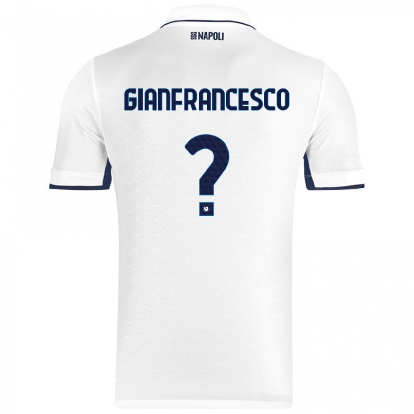 Uomo Maglia Sergio Gianfrancesco #0 Bianco Blu Reale Kit Gara Away 2024/25 Maglietta