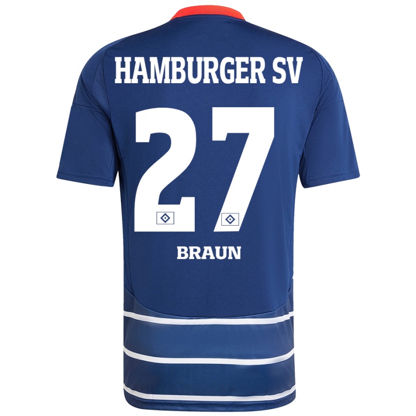 Uomo Maglia Elias Braun #27 Blu Scuro Kit Gara Away 2024/25 Maglietta