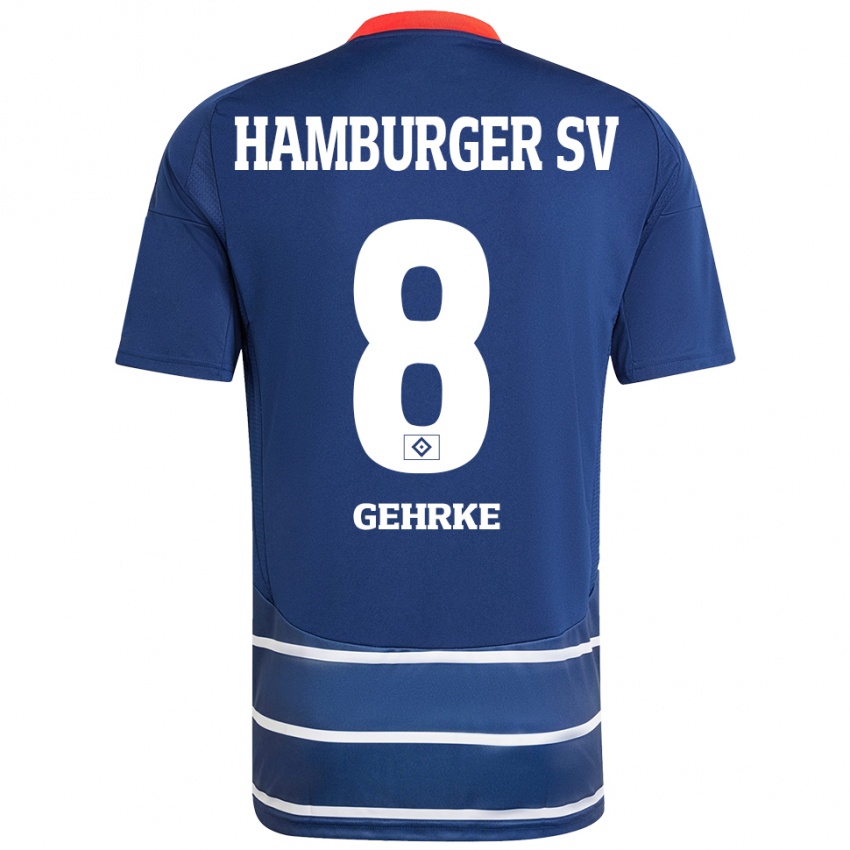 Uomo Maglia Stefan Gehrke #8 Blu Scuro Kit Gara Away 2024/25 Maglietta