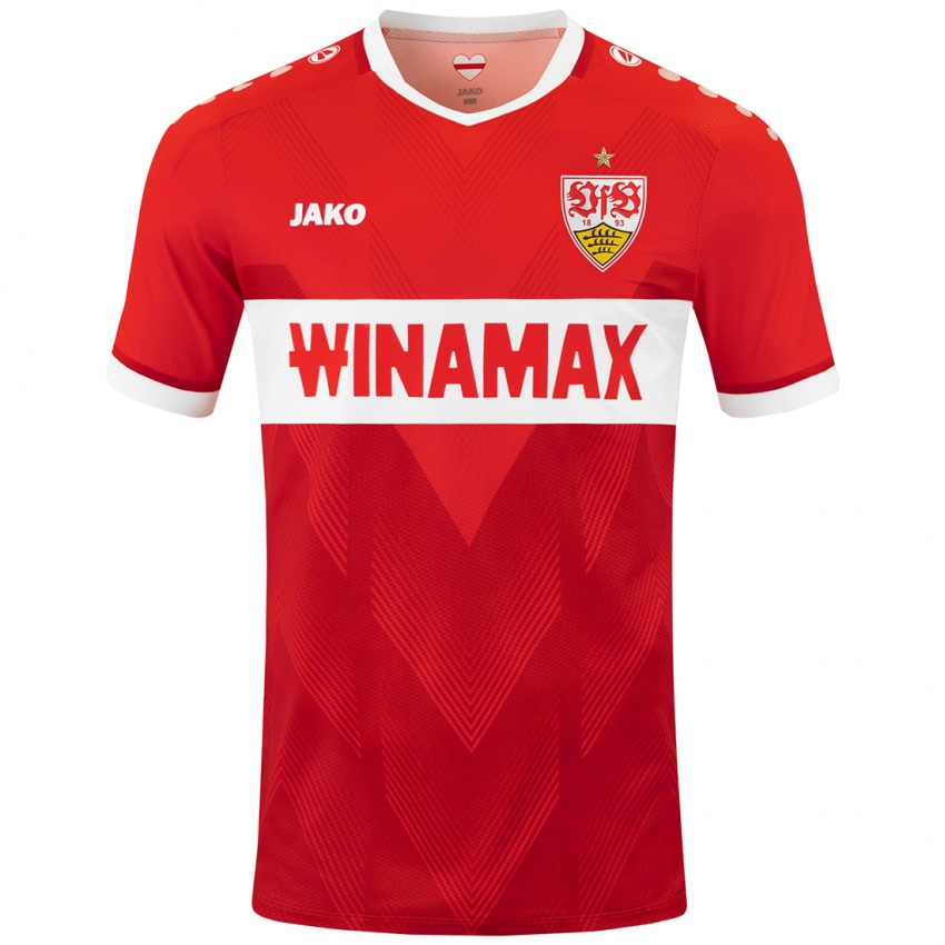 Uomo Maglia Frans Krätzig #13 Rosso Bianco Kit Gara Away 2024/25 Maglietta