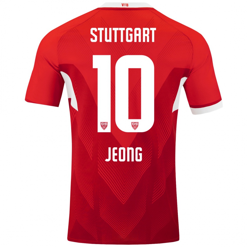 Uomo Maglia Woo-Yeong Jeong #10 Rosso Bianco Kit Gara Away 2024/25 Maglietta