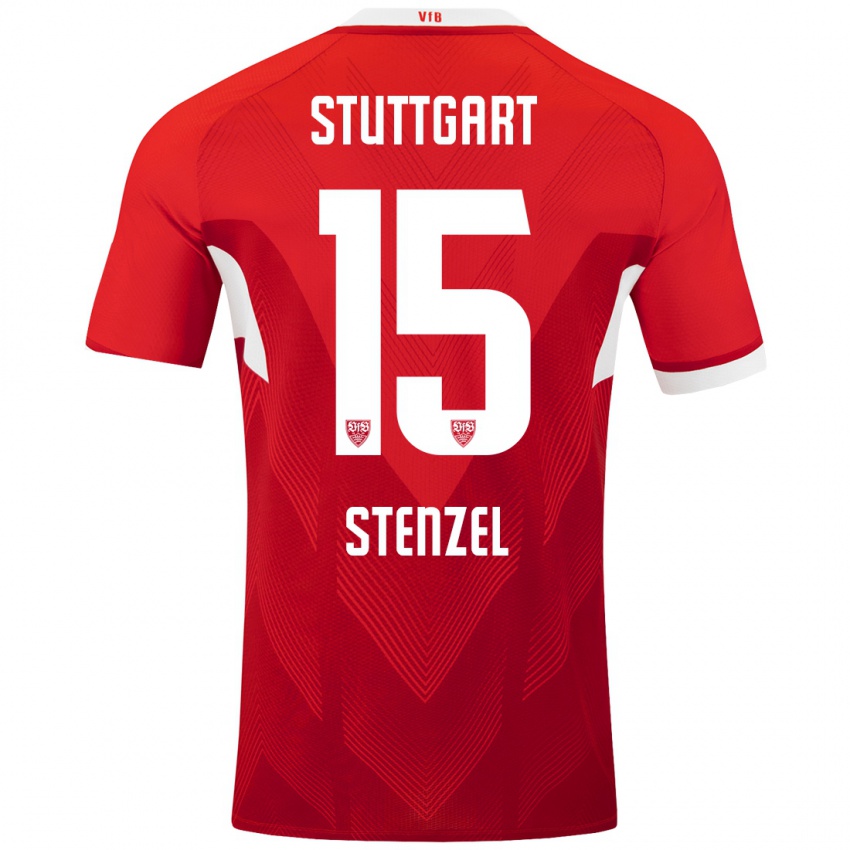 Uomo Maglia Pascal Stenzel #15 Rosso Bianco Kit Gara Away 2024/25 Maglietta