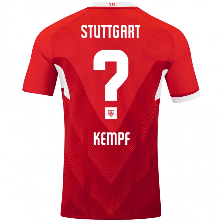 Uomo Maglia Karl Kempf #0 Rosso Bianco Kit Gara Away 2024/25 Maglietta