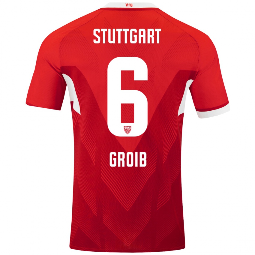 Uomo Maglia Alexander Groiß #6 Rosso Bianco Kit Gara Away 2024/25 Maglietta