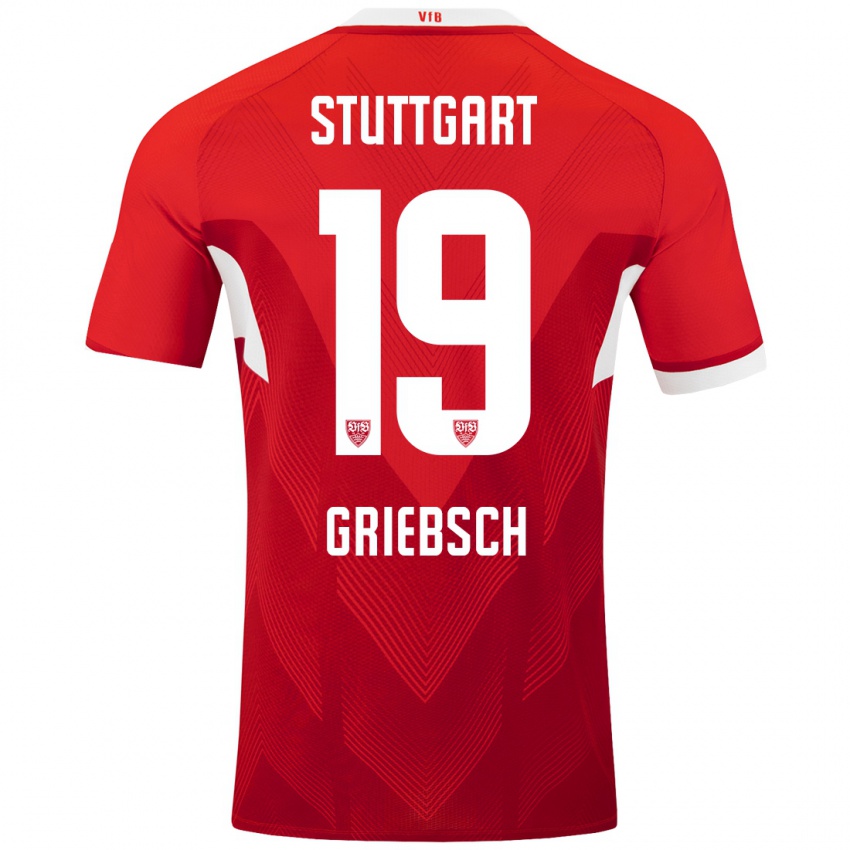 Uomo Maglia Lukas Griebsch #19 Rosso Bianco Kit Gara Away 2024/25 Maglietta