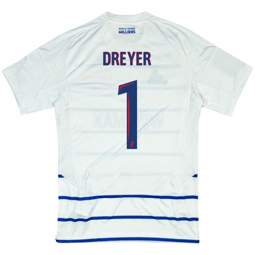 Uomo Maglia Matthieu Dreyer #1 Bianco Blu Kit Gara Away 2024/25 Maglietta