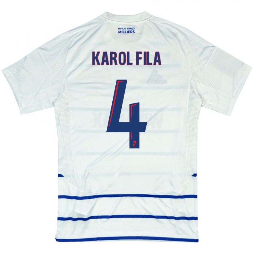 Uomo Maglia Karol Fila #4 Bianco Blu Kit Gara Away 2024/25 Maglietta