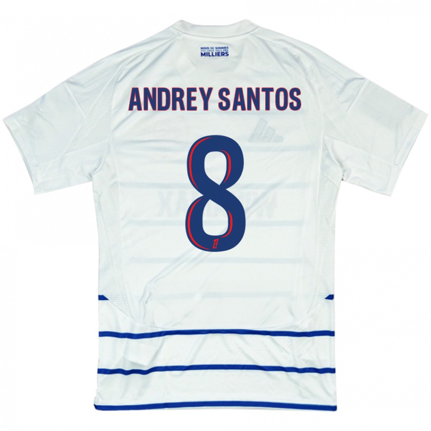 Uomo Maglia Andrey Santos #8 Bianco Blu Kit Gara Away 2024/25 Maglietta