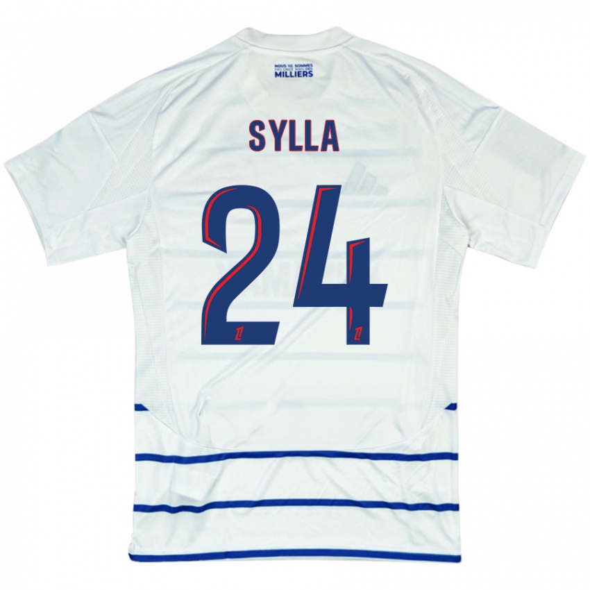 Uomo Maglia Abakar Sylla #24 Bianco Blu Kit Gara Away 2024/25 Maglietta