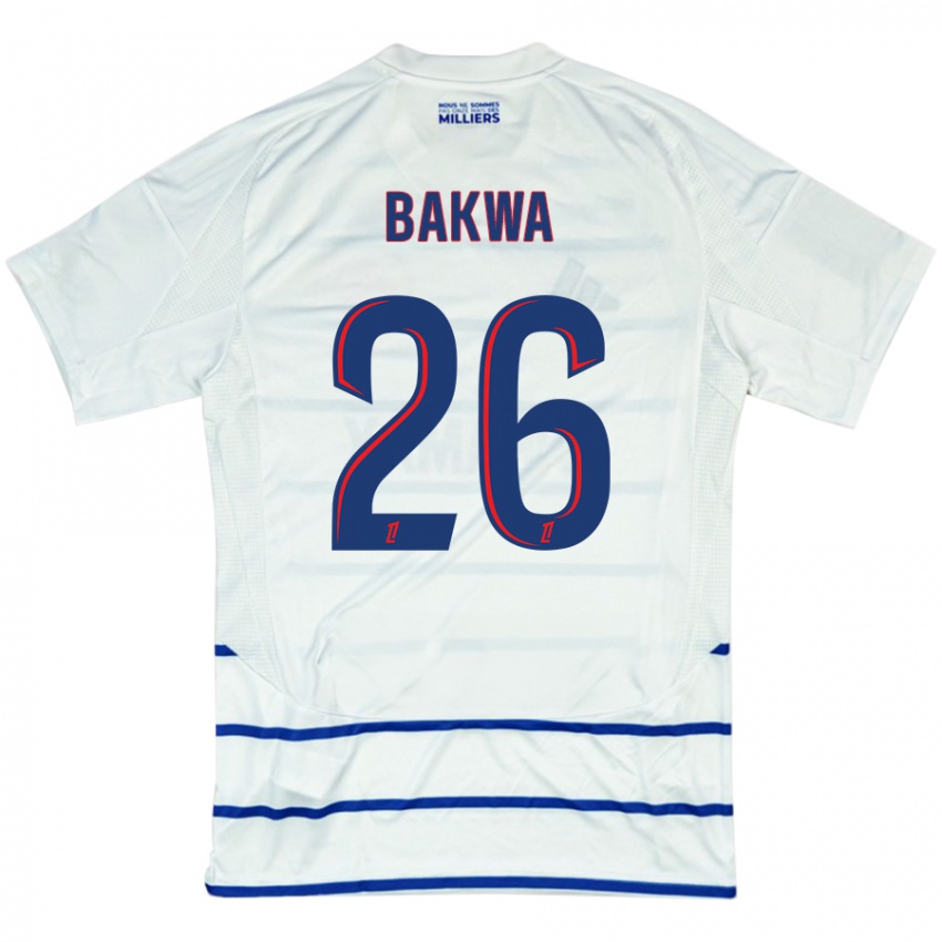 Uomo Maglia Dilane Bakwa #26 Bianco Blu Kit Gara Away 2024/25 Maglietta