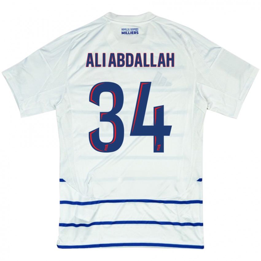 Uomo Maglia Aboubacar Ali Abdallah #34 Bianco Blu Kit Gara Away 2024/25 Maglietta