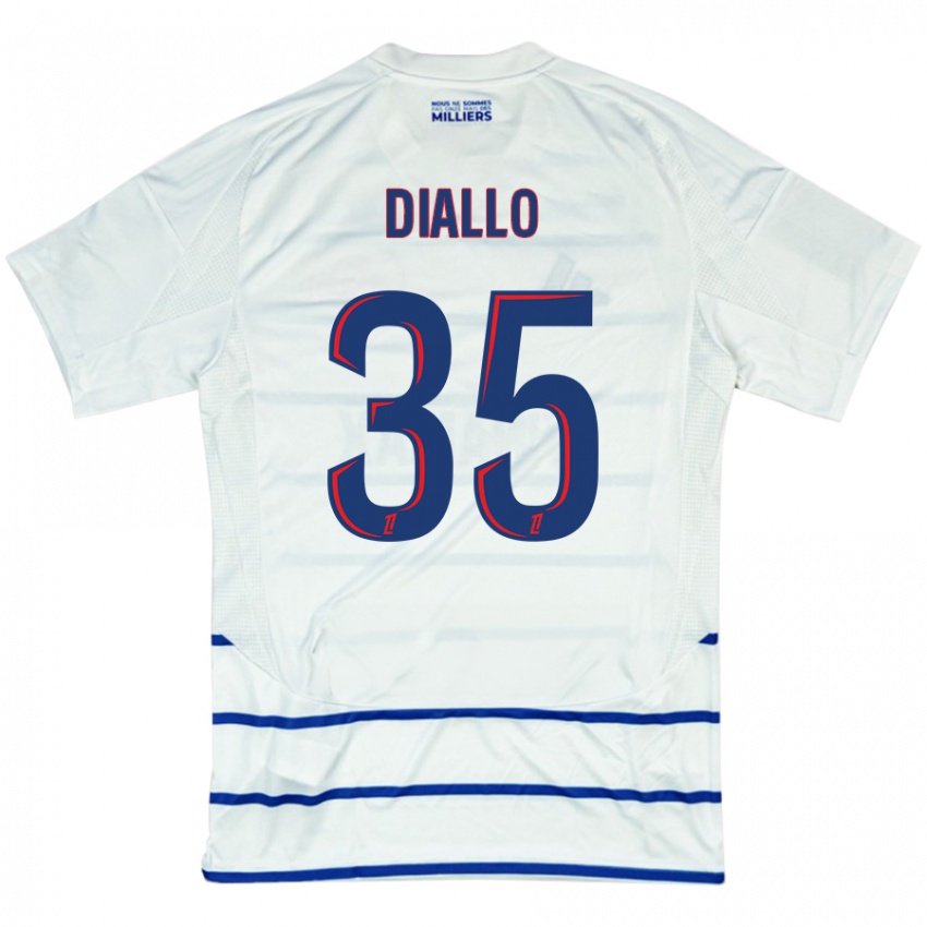 Uomo Maglia Tidiane Diallo #35 Bianco Blu Kit Gara Away 2024/25 Maglietta