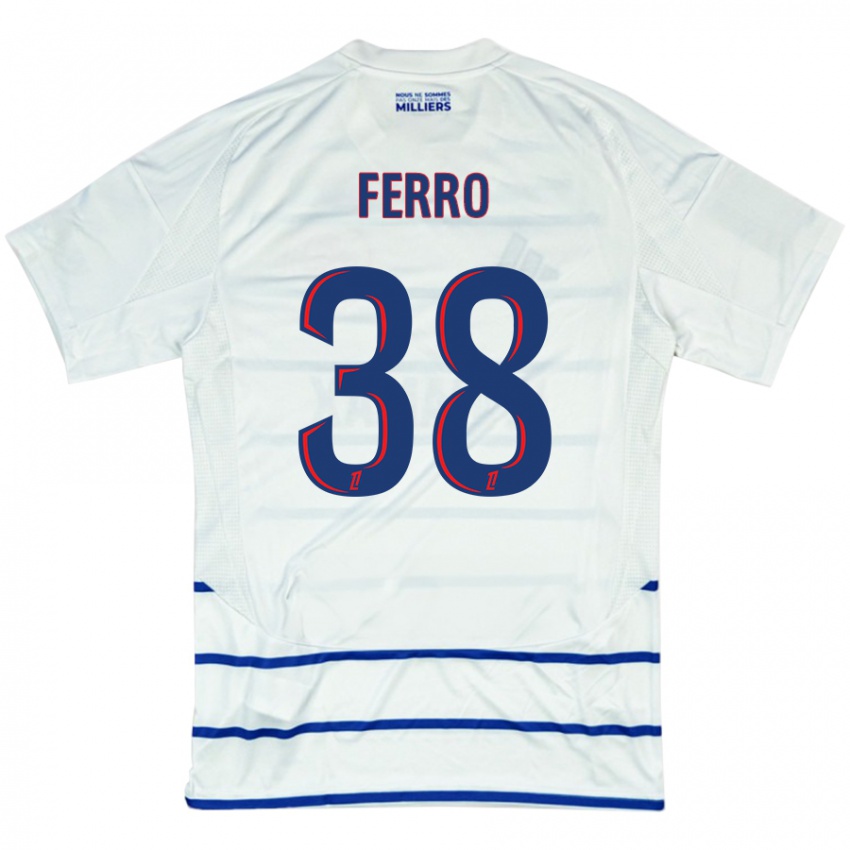 Uomo Maglia Nolan Ferro #38 Bianco Blu Kit Gara Away 2024/25 Maglietta