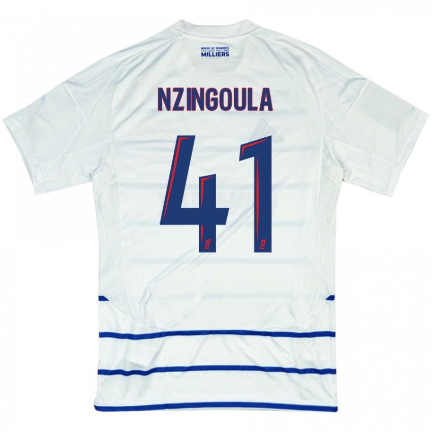 Uomo Maglia Rabby Nzingoula #41 Bianco Blu Kit Gara Away 2024/25 Maglietta