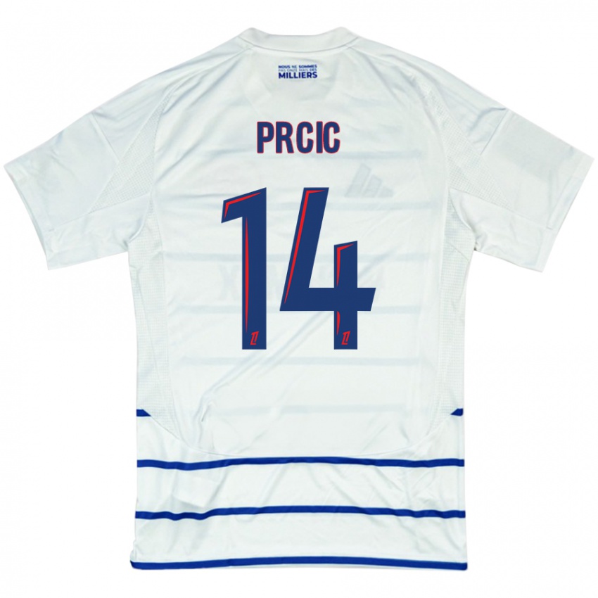 Uomo Maglia Sanjin Prcic #14 Bianco Blu Kit Gara Away 2024/25 Maglietta