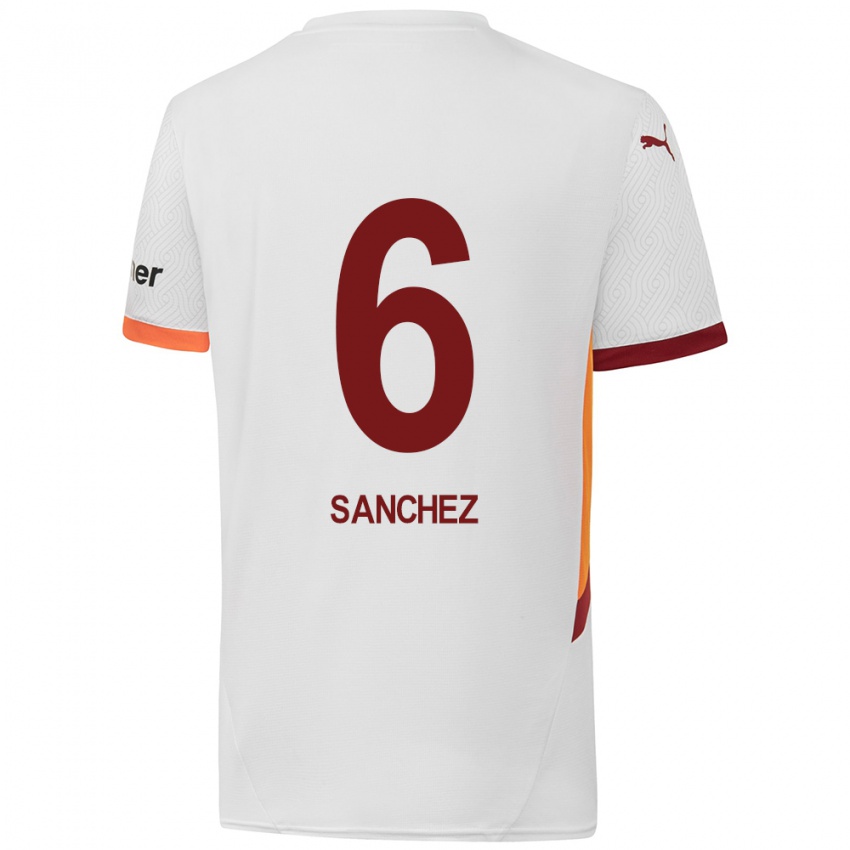 Uomo Maglia Davinson Sanchez #6 Bianco Giallo Rosso Kit Gara Away 2024/25 Maglietta