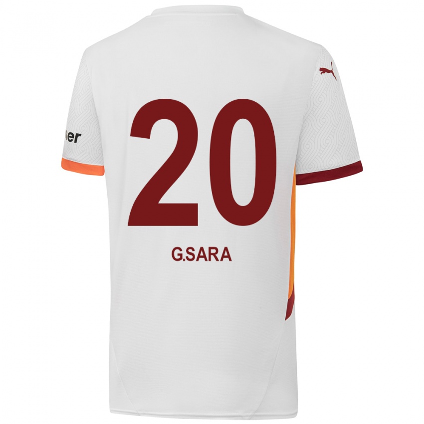 Uomo Maglia Gabriel Sara #20 Bianco Giallo Rosso Kit Gara Away 2024/25 Maglietta