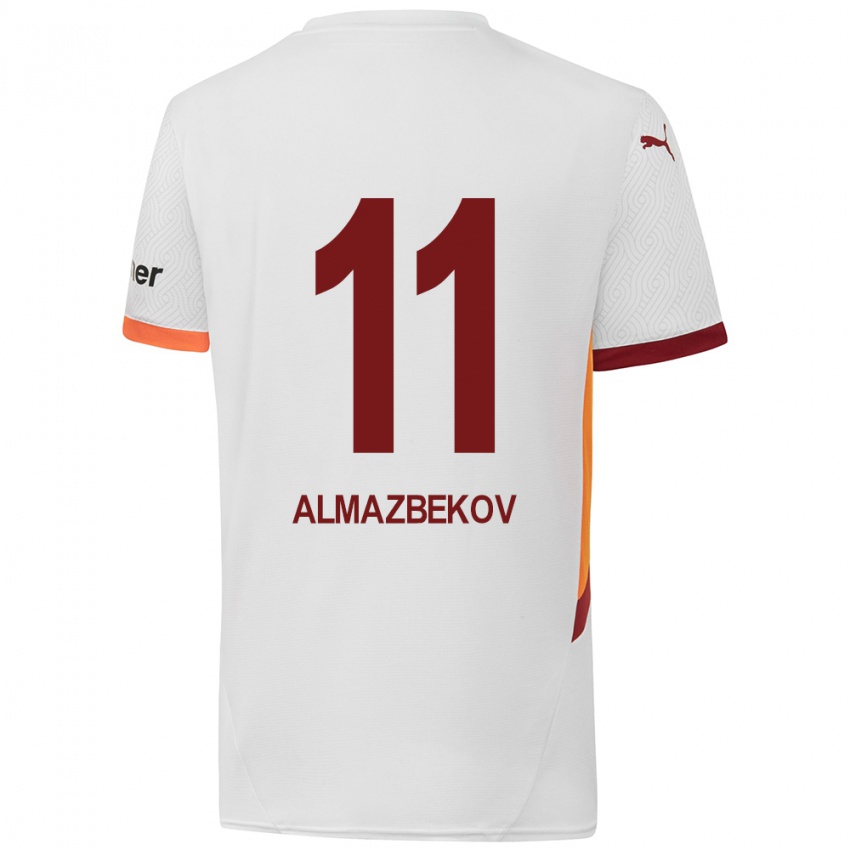 Uomo Maglia Beknaz Almazbekov #11 Bianco Giallo Rosso Kit Gara Away 2024/25 Maglietta