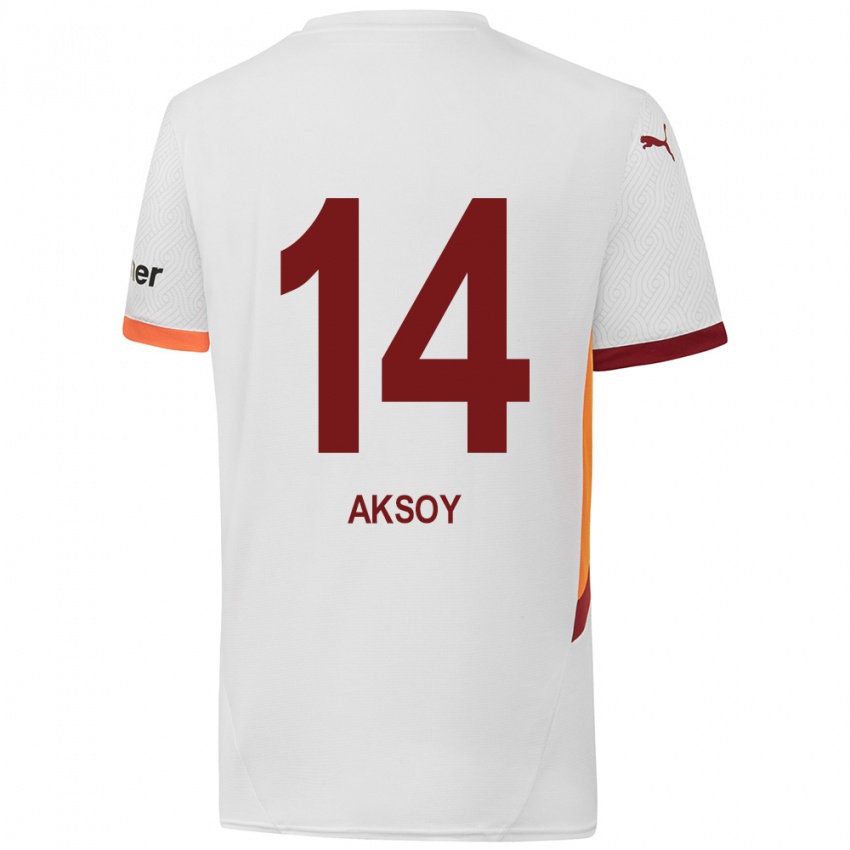 Uomo Maglia Berkan Aksoy #14 Bianco Giallo Rosso Kit Gara Away 2024/25 Maglietta