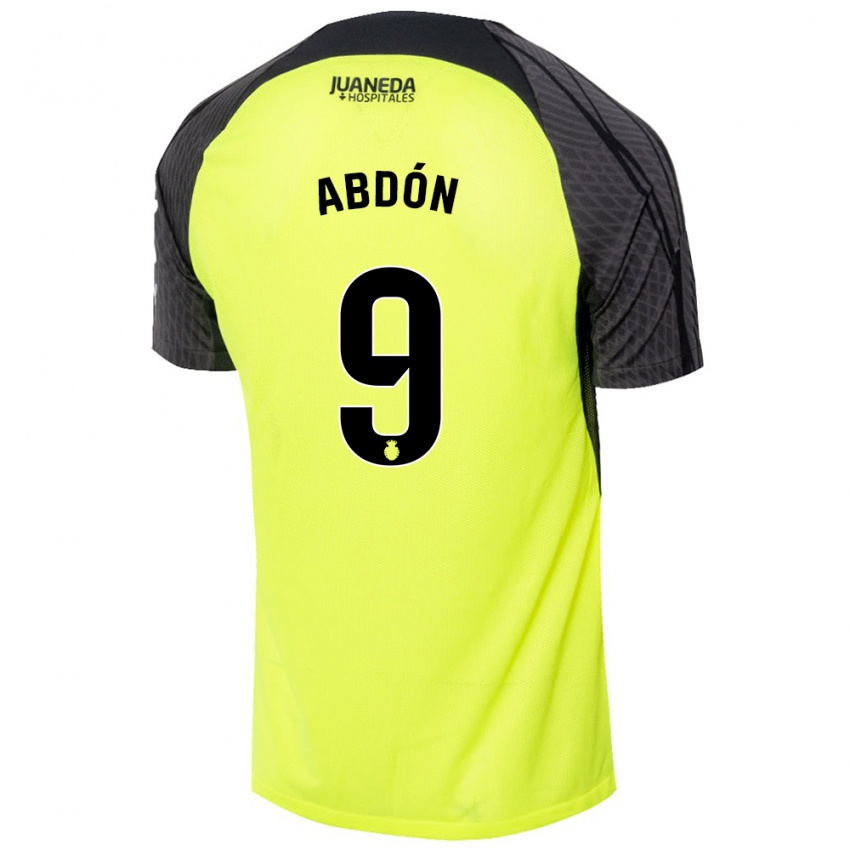 Uomo Maglia Abdón Prats #9 Verde Fluorescente Nero Kit Gara Away 2024/25 Maglietta