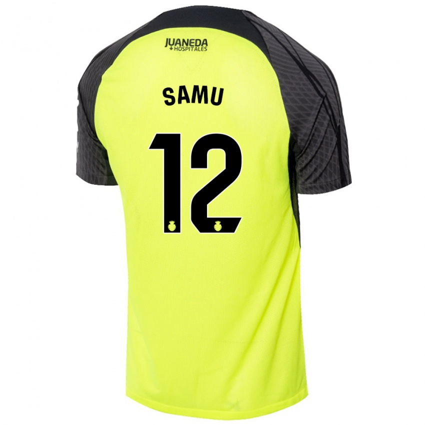 Uomo Maglia Samú Costa #12 Verde Fluorescente Nero Kit Gara Away 2024/25 Maglietta