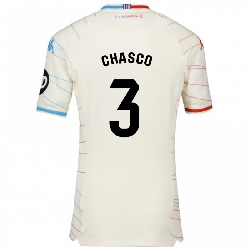 Uomo Maglia Raúl Chasco #3 Bianco Rosso Blu Kit Gara Away 2024/25 Maglietta