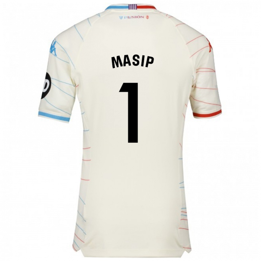 Uomo Maglia Jordi Masip #1 Bianco Rosso Blu Kit Gara Away 2024/25 Maglietta