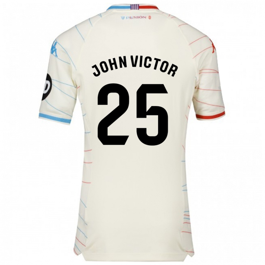 Uomo Maglia John Victor #25 Bianco Rosso Blu Kit Gara Away 2024/25 Maglietta