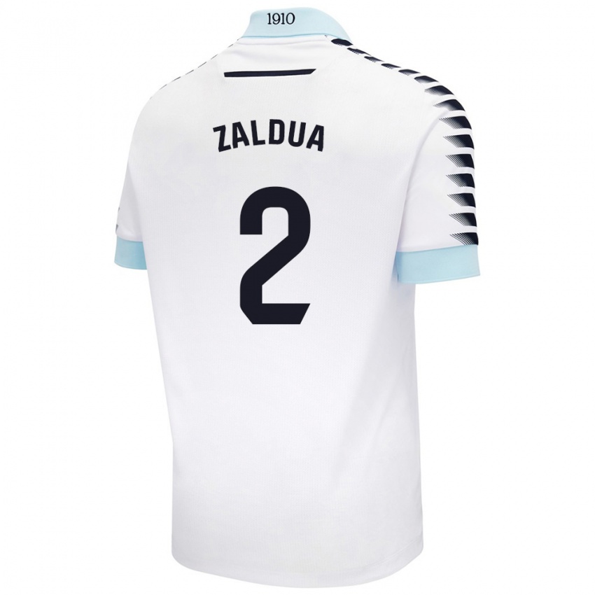 Uomo Maglia Joseba Zaldua #2 Bianco Blu Kit Gara Away 2024/25 Maglietta