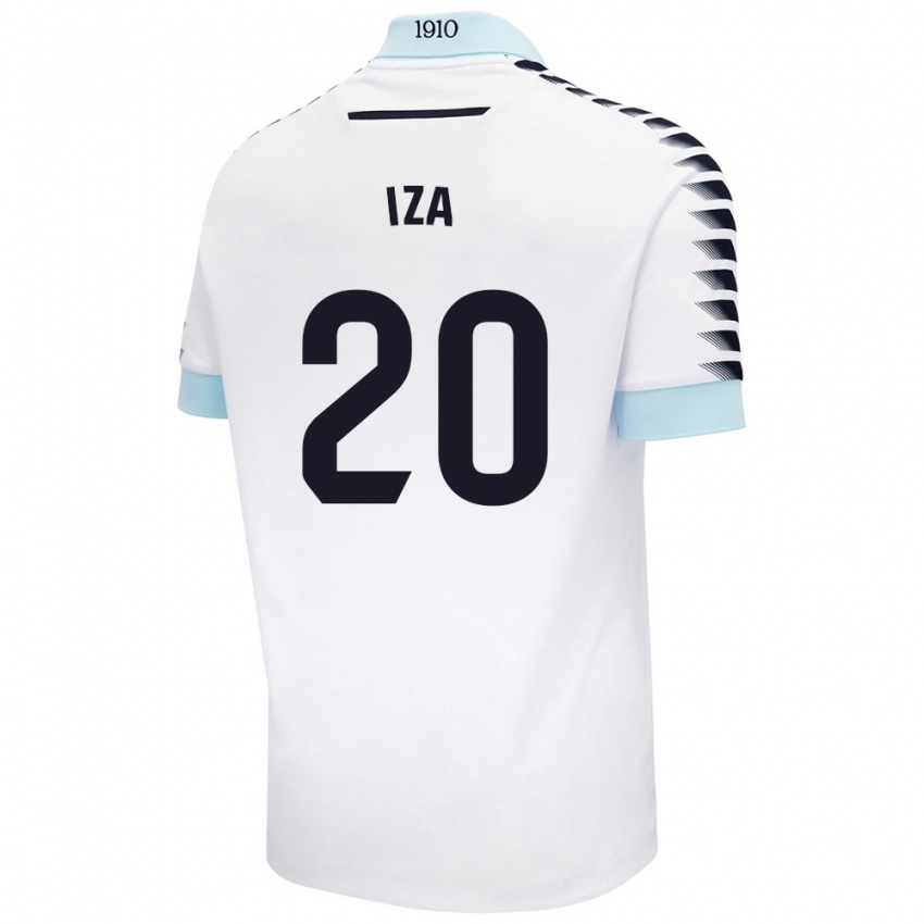 Uomo Maglia Iza Carcelén #20 Bianco Blu Kit Gara Away 2024/25 Maglietta