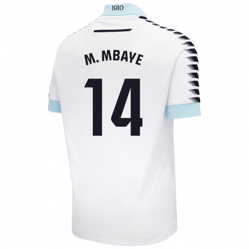 Uomo Maglia Momo Mbaye #14 Bianco Blu Kit Gara Away 2024/25 Maglietta