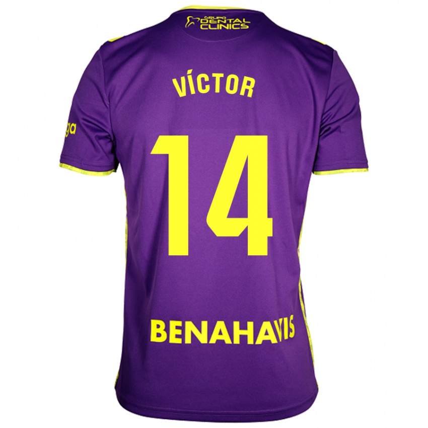 Uomo Maglia Víctor García #14 Viola Giallo Kit Gara Away 2024/25 Maglietta