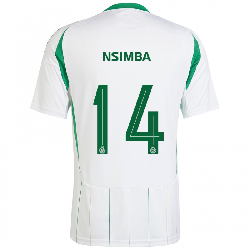 Uomo Maglia Vital Nsimba #14 Bianco Verde Kit Gara Away 2024/25 Maglietta