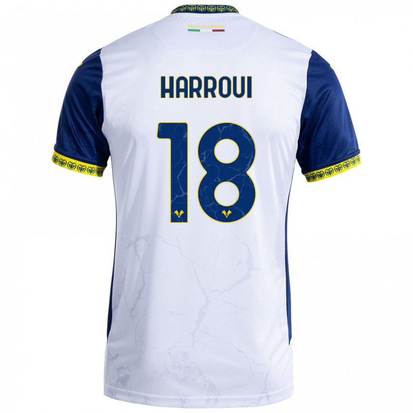 Uomo Maglia Abdou Harroui #18 Bianco Blu Kit Gara Away 2024/25 Maglietta