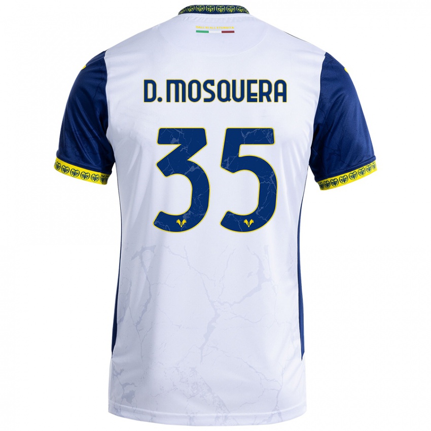 Uomo Maglia Daniel Mosquera #35 Bianco Blu Kit Gara Away 2024/25 Maglietta