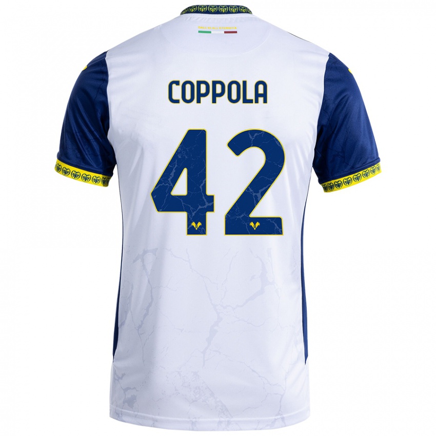 Uomo Maglia Diego Coppola #42 Bianco Blu Kit Gara Away 2024/25 Maglietta