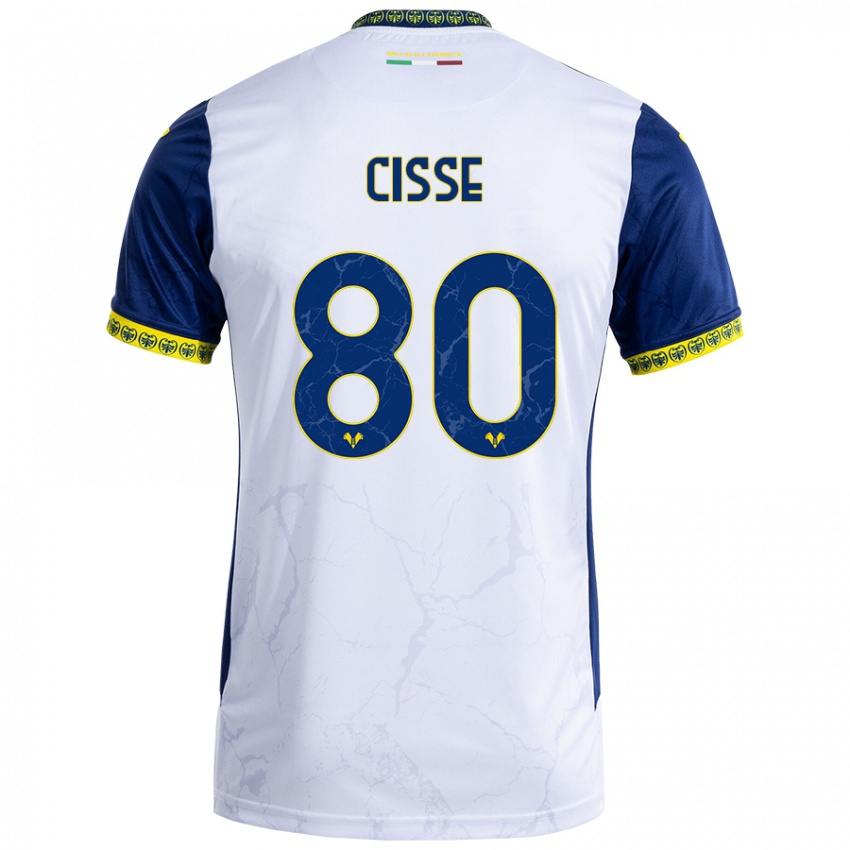 Uomo Maglia Alphadjo Cissè #80 Bianco Blu Kit Gara Away 2024/25 Maglietta