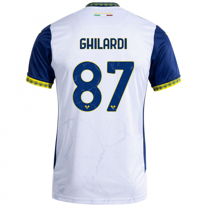 Uomo Maglia Daniele Ghilardi #87 Bianco Blu Kit Gara Away 2024/25 Maglietta