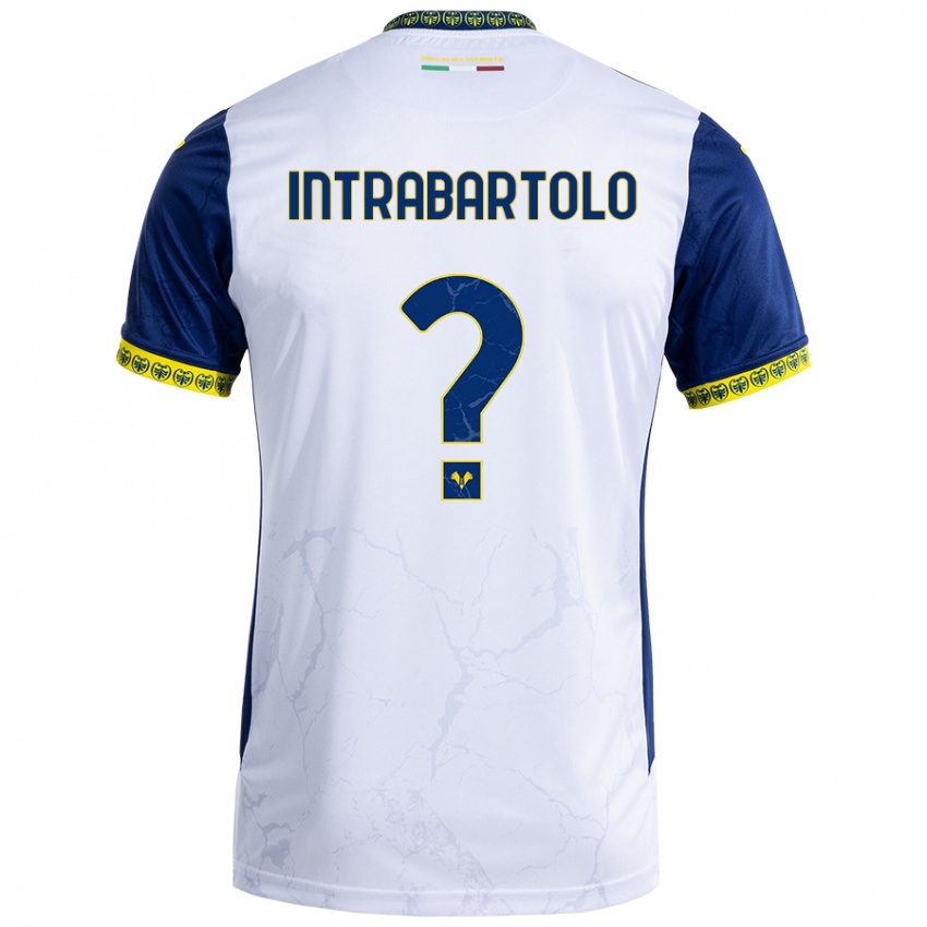 Uomo Maglia Denis Intrabartolo #0 Bianco Blu Kit Gara Away 2024/25 Maglietta