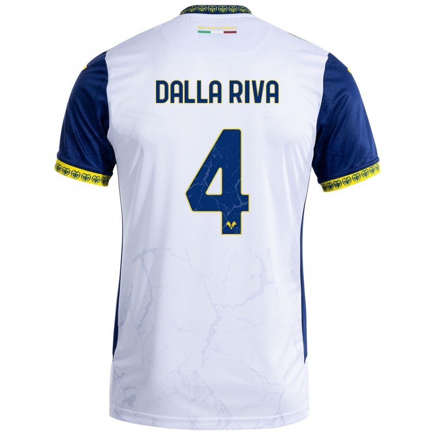 Uomo Maglia Stefano Dalla Riva #4 Bianco Blu Kit Gara Away 2024/25 Maglietta